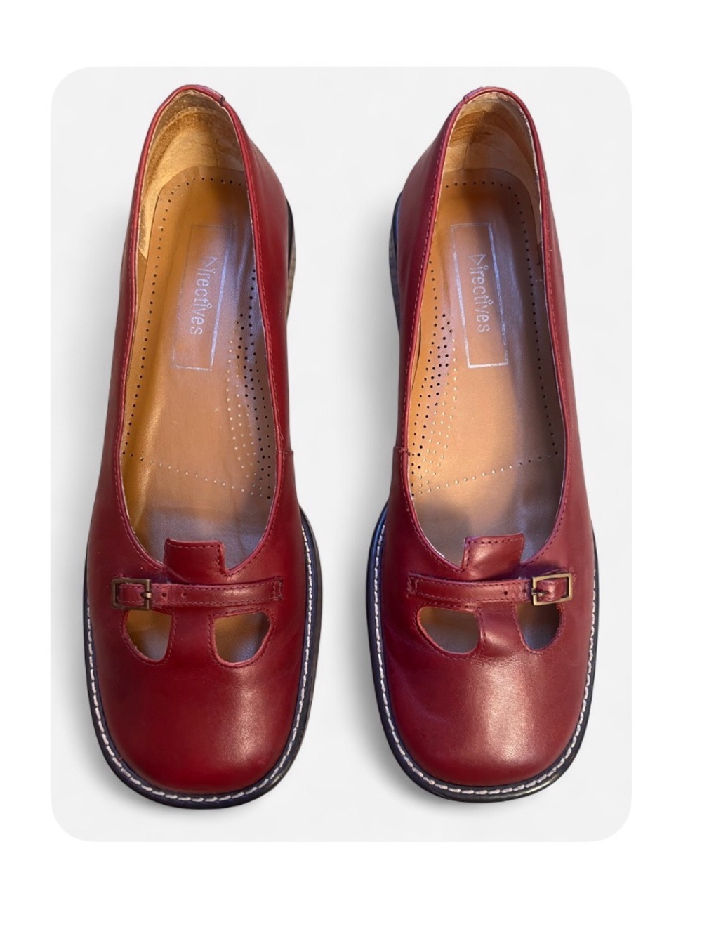 Directives Burgundy Leather T-Strap Mary Jane Flats Sz 11 Mod Dark Academia Chic